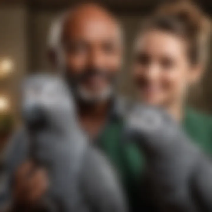 A joyful African Grey parrot interacting with its owner, highlighting the social nature of the species.