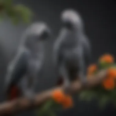 The Beauty of African Grey Parrots A vibrant African Grey parrot perched on a branch, showcasing its striking feathers and intelligent gaze.