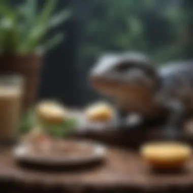 Balanced meal setup for a blue tongue skink in captivity