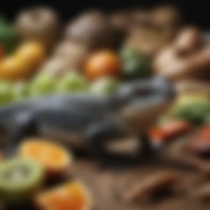 Variety of fruits and vegetables suitable for blue tongue skinks