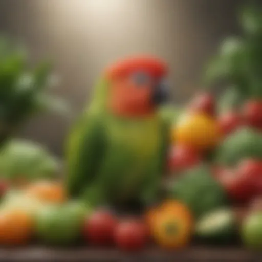 A vibrant assortment of fruits and vegetables suitable for green cheek conures