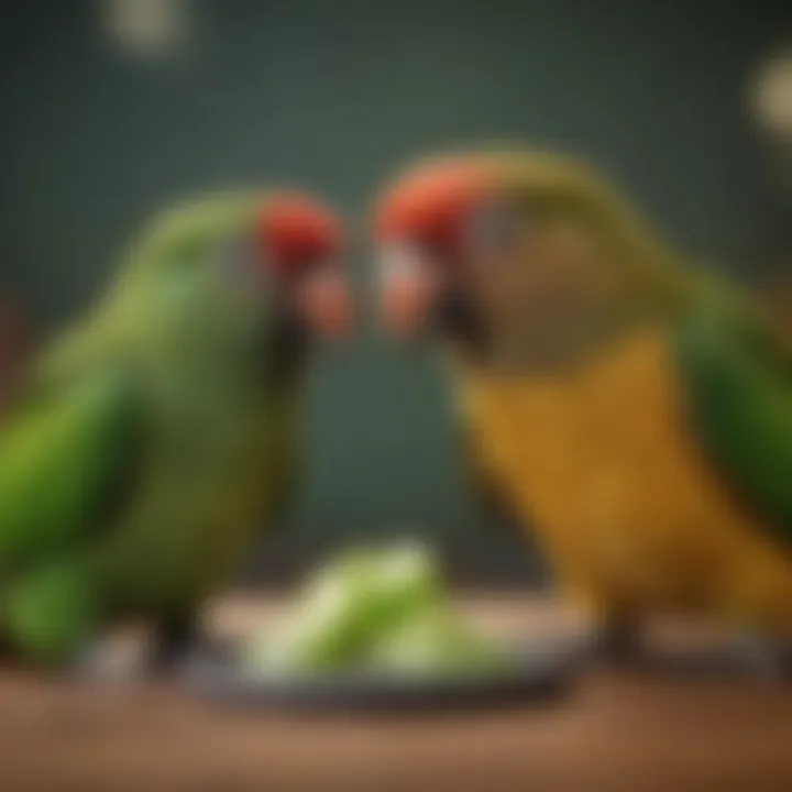 Visual guide illustrating proper portion sizes for feeding green cheek conures