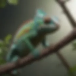 A vibrant veiled chameleon on a branch showcasing its natural habitat