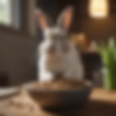 A bowl filled with commercial bunny feed