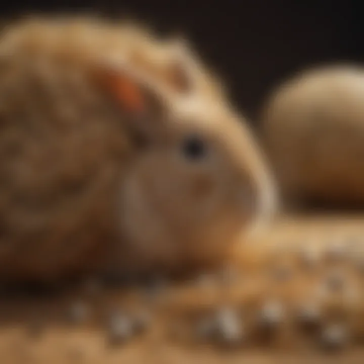 Close-up of hay and pellets for rabbit diet