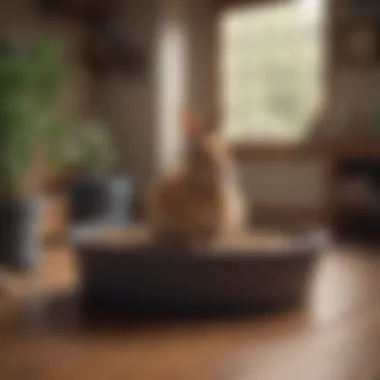 A well-organized litter box setup with natural materials for rabbit comfort
