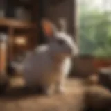 A serene indoor space featuring a cozy rabbit enclosure.