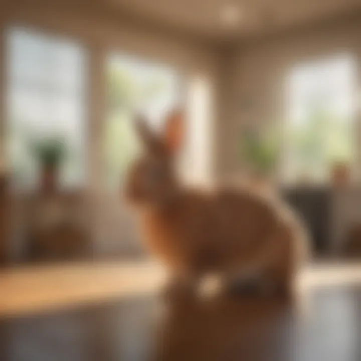 A rabbit enjoying a peaceful moment in a sunlit room.