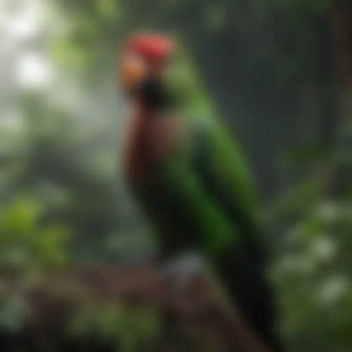 Eclectus parrot in its natural habitat surrounded by lush greenery