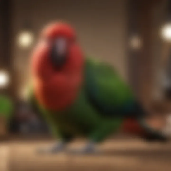 Eclectus parrot interacting playfully with a toy