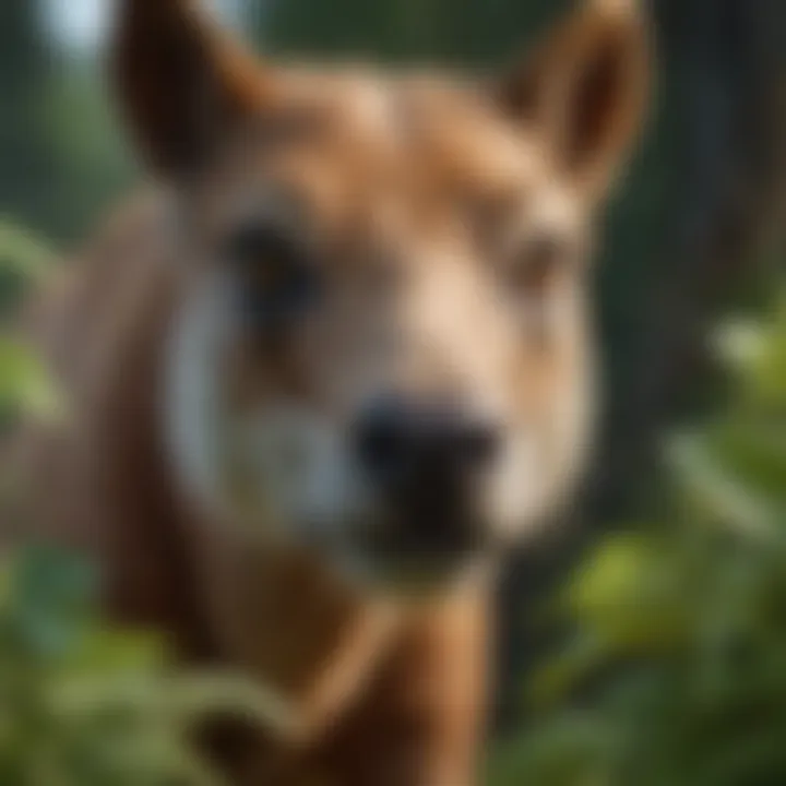 A close-up of an emeraid herbivore calmly grazing on fresh foliage.