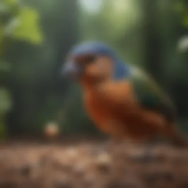 Diet and Longevity A vibrant bird eating seeds in a natural setting, emphasizing diet's role in lifespan.