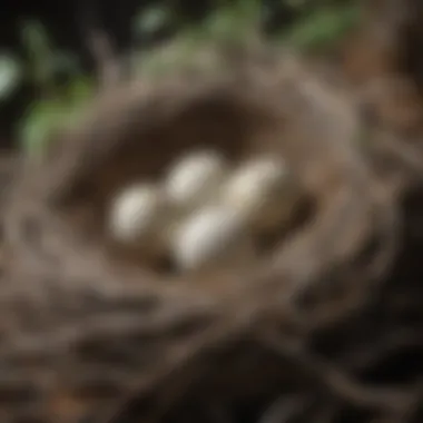 A close-up of a bird's nest with eggs, symbolizing reproduction and early life.