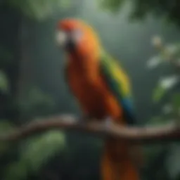 A majestic parrot perched on a branch, showcasing vibrant feathers.