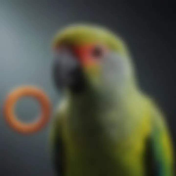 Ring Neck Parrot engaged in playful behavior with toys