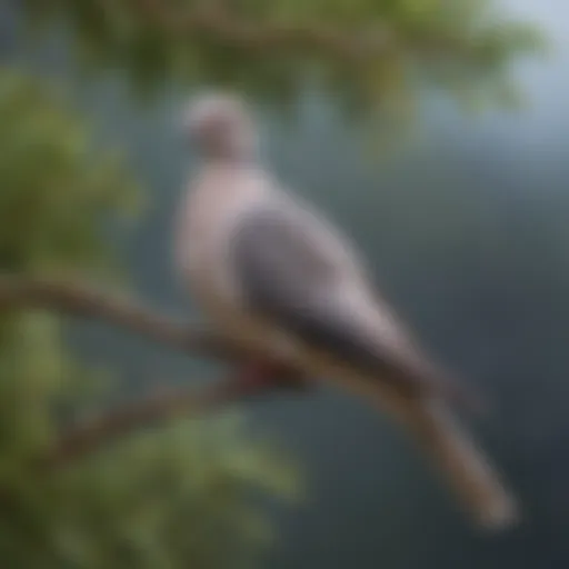 Ringed necked dove perched on a branch showcasing its unique plumage