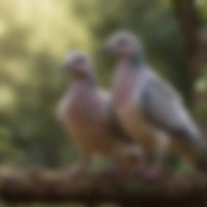 Ringed necked dove interacting playfully with its mate