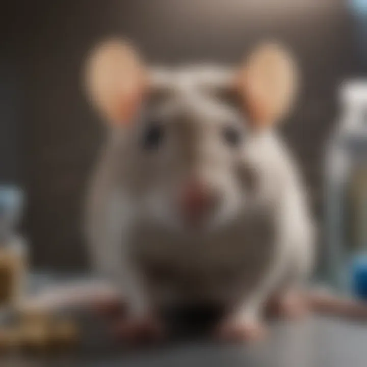 A close-up of a rat in a clinical setting, illustrating its role in veterinary practices.