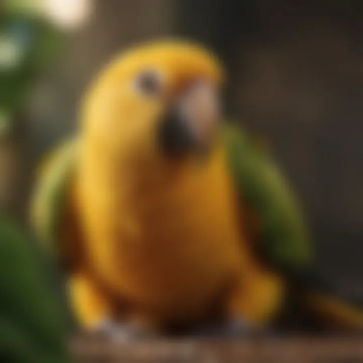 Close-up of a Yellow Amazon parrot interacting playfully with a toy.