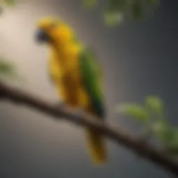 A vibrant Yellow Amazon parrot perched on a branch, showcasing its stunning feathers.