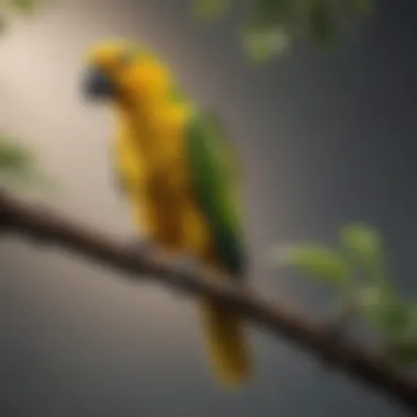 A vibrant Yellow Amazon parrot perched on a branch, showcasing its stunning feathers.