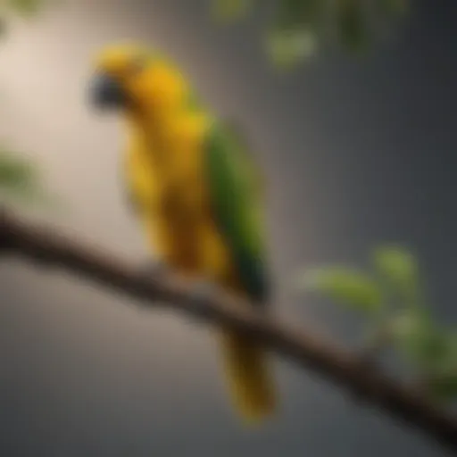 A vibrant Yellow Amazon parrot perched on a branch, showcasing its stunning feathers.