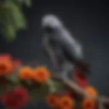 Timneh African Grey perched on a branch showcasing vibrant plumage