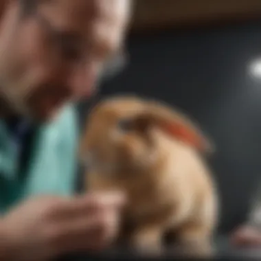 Veterinarian examining a rabbit for torticollis diagnosis