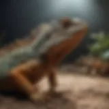 A vibrant iguana basking under a UVB light, showcasing its natural colors.