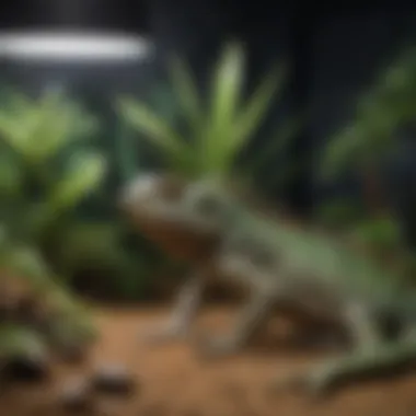 Optimal UVB Lighting Setup A close-up view of UVB lighting setup in an iguana terrarium.