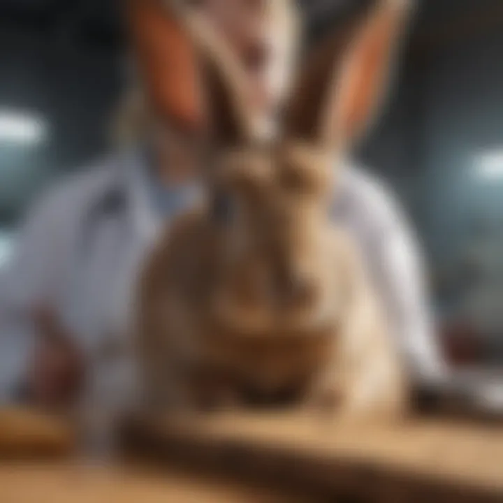 Healthy rabbit with veterinarian