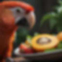 Colorful assortment of fruits and vegetables rich in vitamin A for parrots