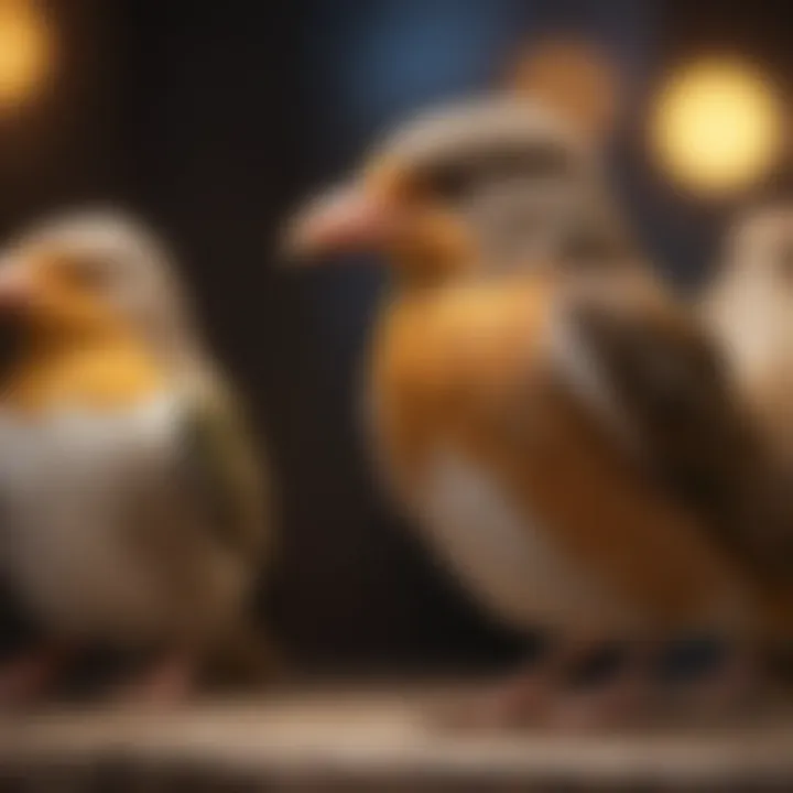 Different species of birds enjoying full spectrum lighting