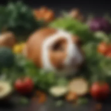 A colorful selection of leafy greens and vegetables suitable for guinea pigs.