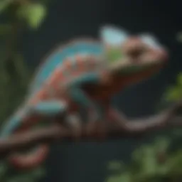 Vibrant veiled chameleon perched on a branch