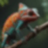 A vibrant veiled chameleon perched on a branch, showcasing its color-changing ability.