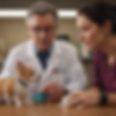 A pet owner discussing medication with a veterinarian
