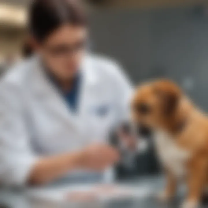 A veterinarian conducting a diagnostic examination on a pet to identify mammary tumors, emphasizing the importance of early detection.