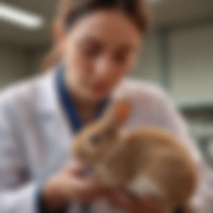 Veterinarian examining a rabbit for encephalitozoon cuniculi