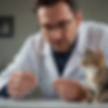 Veterinarian assessing a pet with a hemostatic agent.