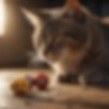 A cat playing with interactive toys for behavioral enrichment