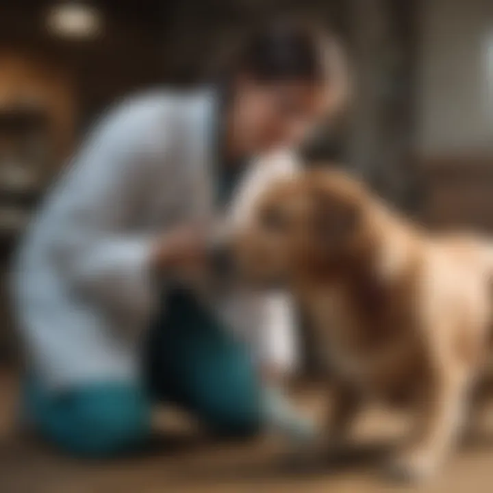 A veterinarian examining a dog with care