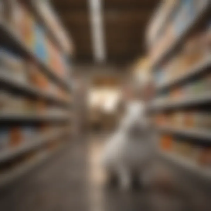 A pet store aisle with various dwarf bunny supplies