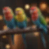 Colorful parakeets perched together