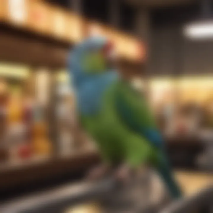 A pet store showcasing various parakeets