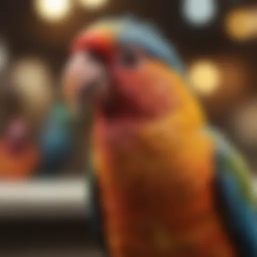 Colorful pet birds in a pet store display