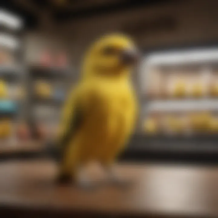 Local pet store showcasing various canary birds