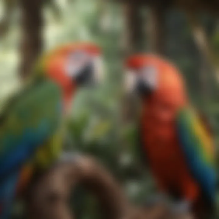 A reputable breeder interacting with a healthy macaw in a nurturing environment.