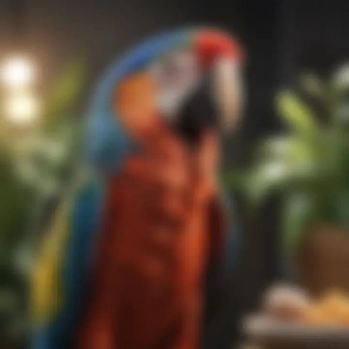 An informative guidebook on macaw care, open to a page about dietary needs.