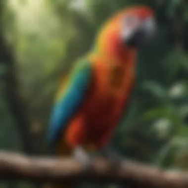 A Vibrant Macaw in Its Natural Habitat Colorful macaw perched on a branch